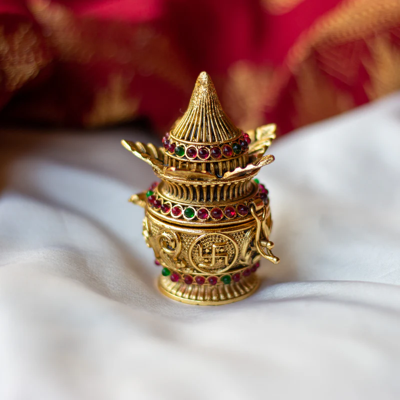 Antique Gold Nakshi Design Kalasham Kumkum Box